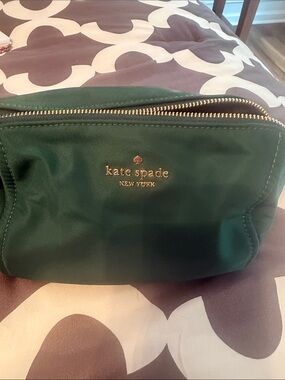 kate spade New York Emerald Green Cosmetic Pouch with Gold Hardware